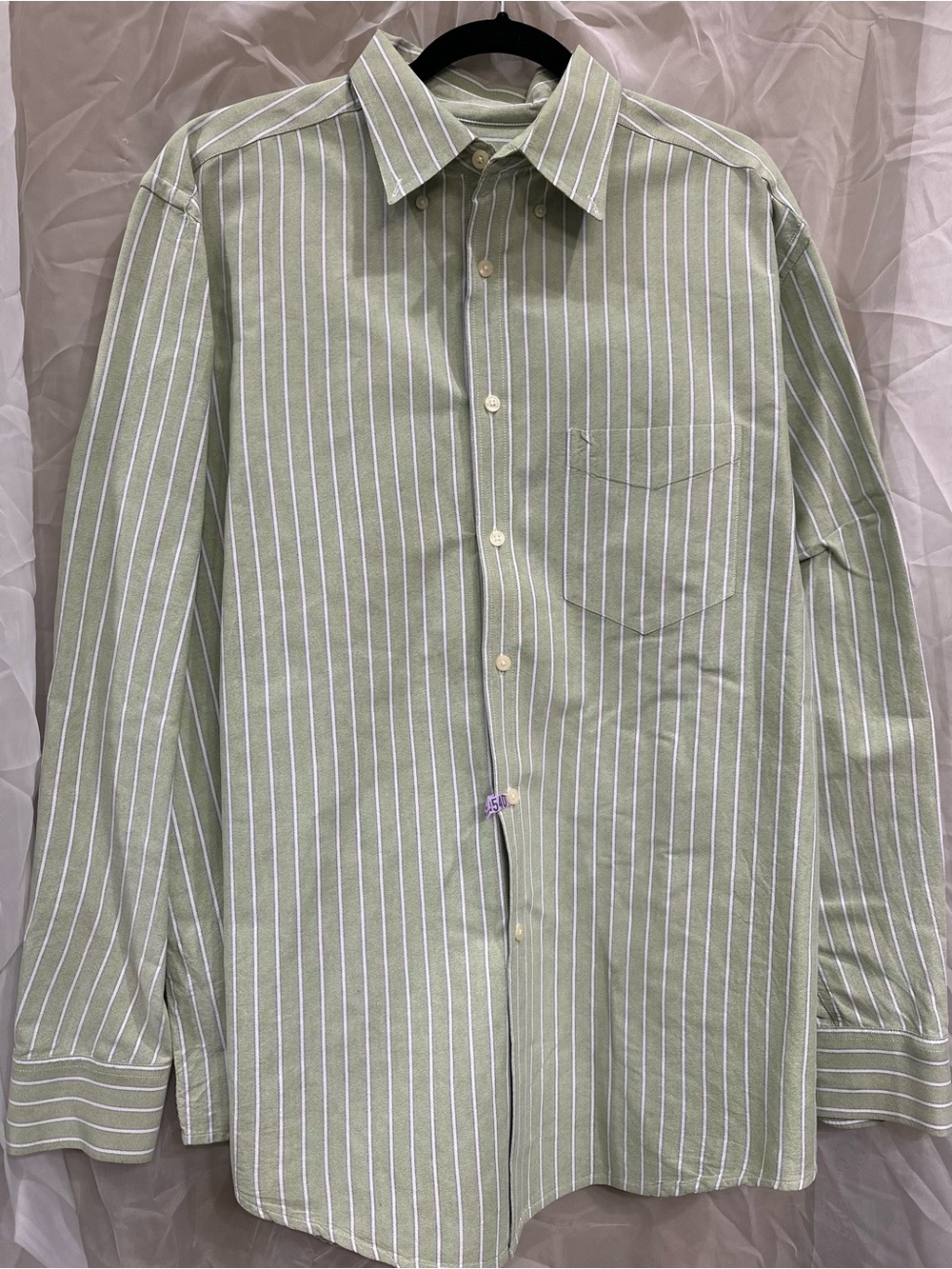 Cherokee Light Green and White Striped Button-Down Shirt